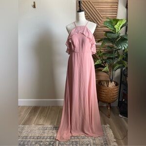 Birdy Grey Pink Ruffle Chiffon Dusty Rose Maxi Dress